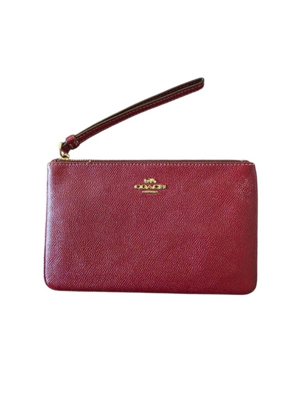Coach Oxblood Pebbled Leather Wristlet Wallet Clutch Zip Pouch Burgundy Red - Picture 4 of 15